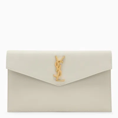 Saint Laurent Cream Leather Uptown Envelope In White