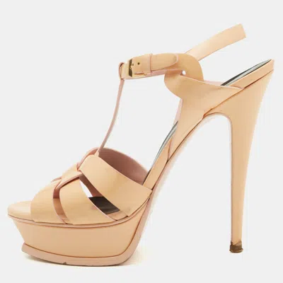 Pre-owned Saint Laurent Cream Patent Leather Tribute Platform Sandals Size 39