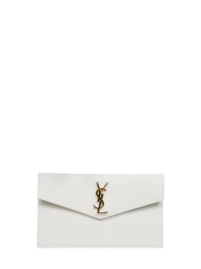 Saint Laurent Cream Soft Uptown Clutch Bag In White