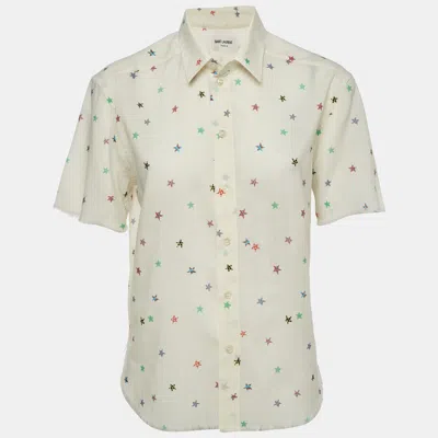 Pre-owned Saint Laurent Cream Star Print Wool Shirt S