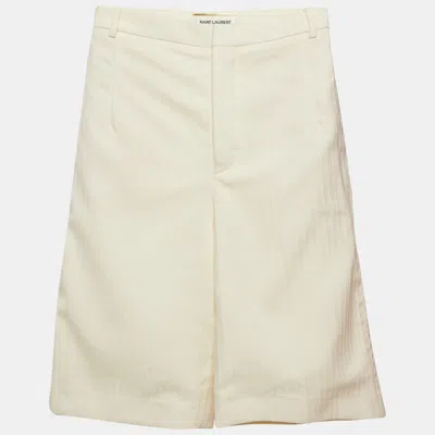 Pre-owned Saint Laurent Cream Striped Wool Tailored Short S
