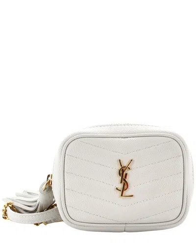 Pre-owned Saint Laurent Cream White Chevron Grain De Poudre Leather Lou Camera  (authentic Pre-loved)
