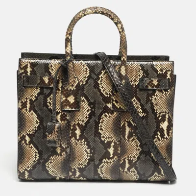 Pre-owned Saint Laurent Cream/grey Python Small Classic Sac De Jour Tote In White