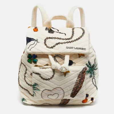 Pre-owned Saint Laurent Cream/multicolor Summer Print Terry Cloth Backpack In White