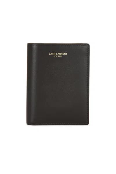Saint Laurent Credit Card Wallet In Dark Chocolate & Bordeaux