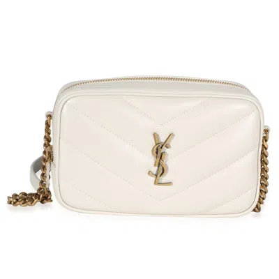 Pre-owned Saint Laurent Crema Chevron Lambskin Monogram Mini Loulou Camera Bag