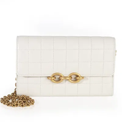 Pre-owned Saint Laurent Crema Soft Calfskin Le Maillon Wallet On Chain