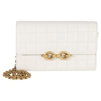 Pre-owned Saint Laurent Crema Soft Calfskin Le Maillon Wallet On Chain In Sand