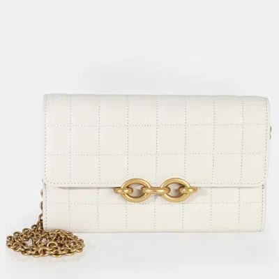 Pre-owned Saint Laurent Crema Soft Calfskin Le Maillon Wallet On Chain In White