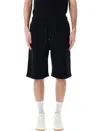 Saint Laurent Waist Drawstring Cotton Fleece Shorts In Black