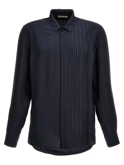 Saint Laurent Crepe De Chine Shirt In Blue