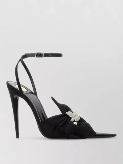 Saint Laurent Dove Sandals In Satin Crepe And Rhinestones In Black