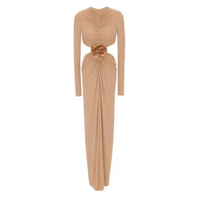Saint Laurent Crepe Jersey Long Cut-out Dress In Neutral