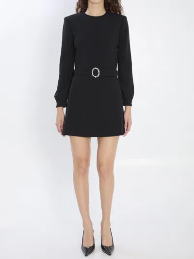 Saint Laurent Crepe Mini Dress With Adjustable Belt In Black