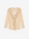Saint Laurent Beige Blouse With V Neck And Ruffles On Front And Rear In Silk Woman In Brown