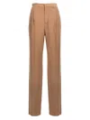 Saint Laurent Silk Crepe Trousers With Pockets And Pleats In Beige