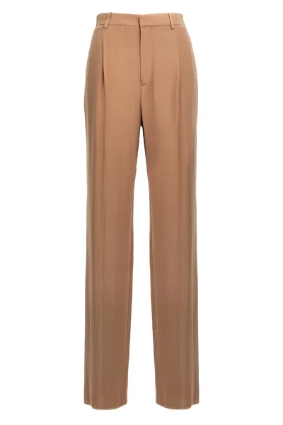 Saint Laurent Pantalone Crepe Seta In Brown