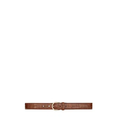 Saint Laurent Crescent Moon Belt In Crocodile-embossed Leather In Brown