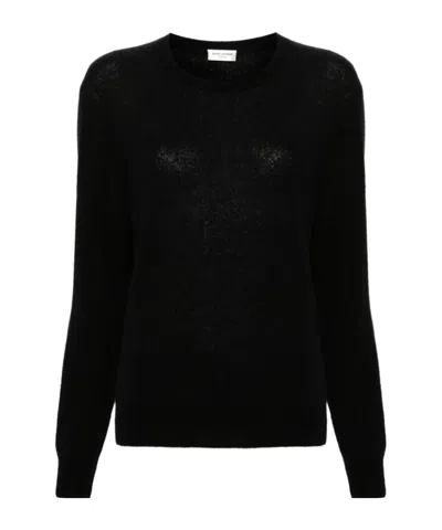 Saint Laurent Crew-neck Cashmere-blend Jumper In Black