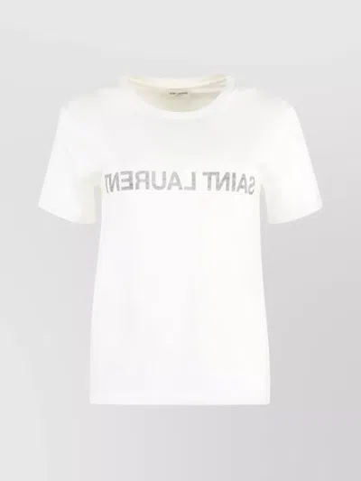 SAINT LAURENT CREW NECK COTTON T-SHIRT WITH RAW HEMLINE