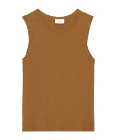 Saint Laurent Crew-neck Cotton Tank Top In Brown
