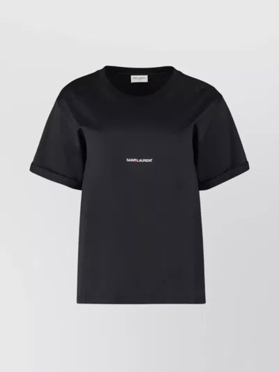Saint Laurent Crew-neck Cuffed Short-sleeve Cotton T-shirt