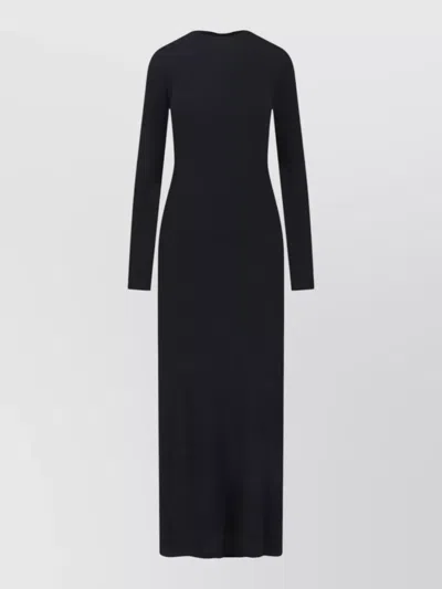 Saint Laurent Crew Neck Dress Knotted Detail Maxi In Black