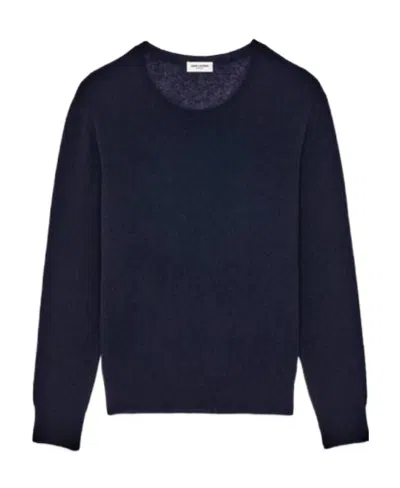 Saint Laurent Crew Neck Fine-knit Jumper In Black