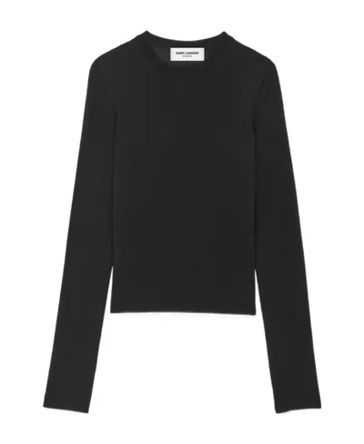 Saint Laurent Crew-neck Fine-knit Jumper In Black