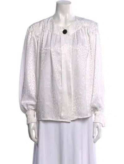 Pre-owned Saint Laurent Crew Neck Long Sleeve Blouse In White