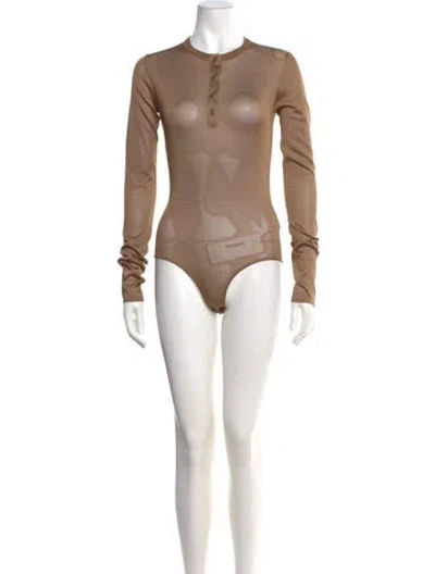 Pre-owned Saint Laurent Crew Neck Long Sleeve Bodysuit In Brown