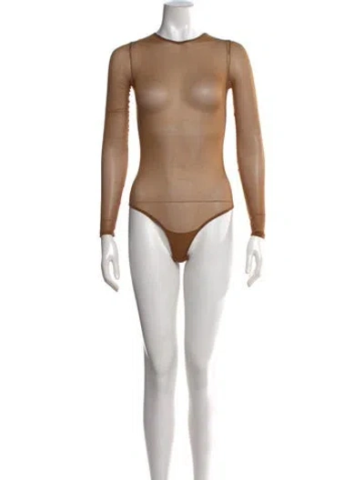 Pre-owned Saint Laurent Crew Neck Long Sleeve Bodysuit In Neutrals