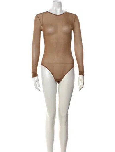 Pre-owned Saint Laurent Crew Neck Long Sleeve Bodysuit In Neutrals