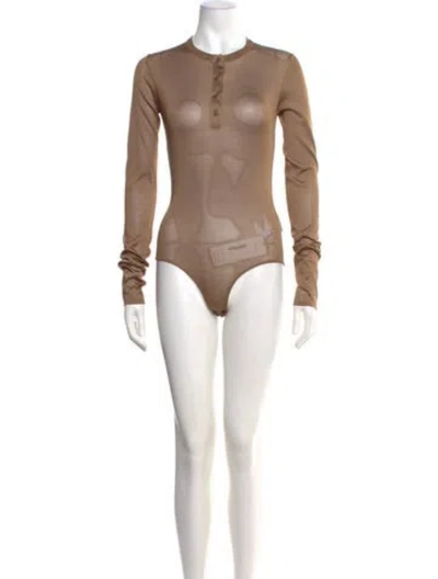 Pre-owned Saint Laurent Crew Neck Long Sleeve Bodysuit W/ Tags In Brown