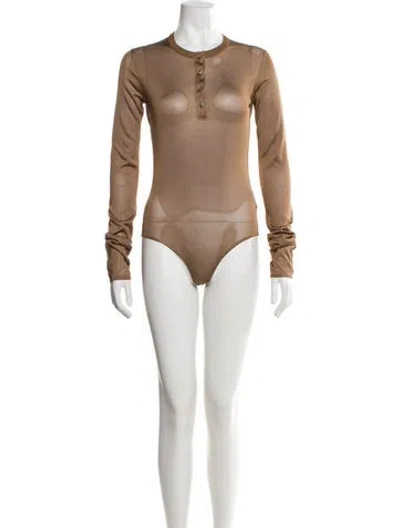 Pre-owned Saint Laurent Crew Neck Long Sleeve Bodysuit W/ Tags In Brown