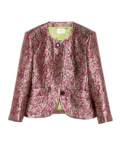 Saint Laurent Crew Neck Long Sleeve Casual Jacket In Pink