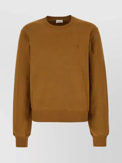 Saint Laurent Crew Neck Long Sleeves Ribbed Sweatshirt In Orange