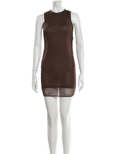 Pre-owned Saint Laurent Crew Neck Mini Dress In Brown
