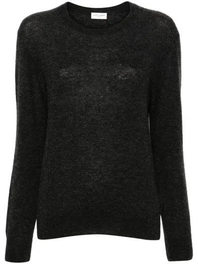 Saint Laurent Crew-neck Sweater In Black