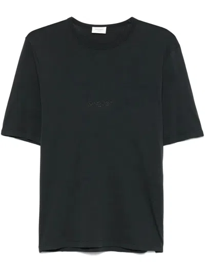 Saint Laurent Dark Grey T-shirt With Logo Lettering On The Front Tone-on-tone In Cotton Man In Animal Print