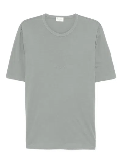 Saint Laurent Tonal Logo Embroidery Cotton T Shirt In Gray