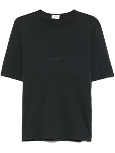 Saint Laurent Dark Grey T-shirt With Logo Lettering On The Front Tone-on-tone In Cotton Man In Animal Print