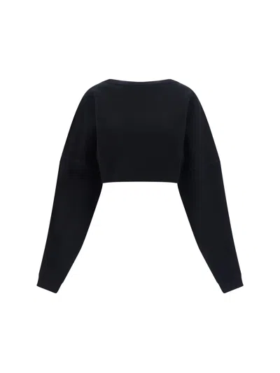 Saint Laurent Crewneck Cropped Sweatshirt In Black