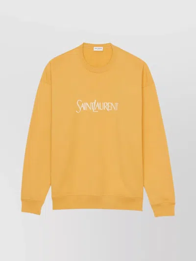 Saint Laurent Crewneck Embroidered Knitwear Ribbed Trims In Yellow
