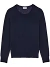 Saint Laurent Crew Neck Fine-knit Jumper In Blue