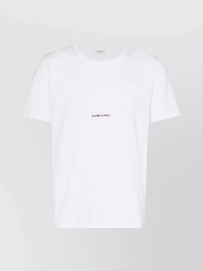 Saint Laurent Crewneck Logo Print T-shirt With Short Sleeves In White