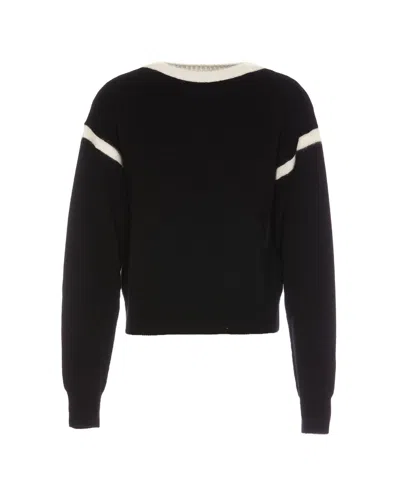 Saint Laurent Bi-colour Knitted Jumper In Black