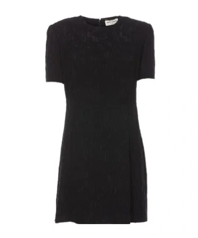 Saint Laurent Crewneck Short-sleeved Dress In Black