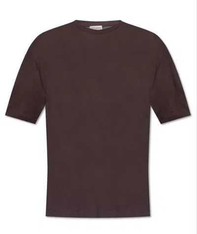 Saint Laurent Crewneck Short-sleeved T-shirt In Cacao