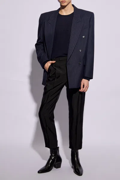 Saint Laurent Double-breasted Blazer In Navy Blue